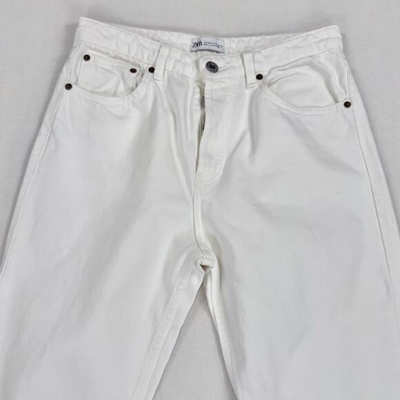 Zara Women's High Waist Button Fly Straight Leg Jean Size 8 White - Picture 6 of 13
